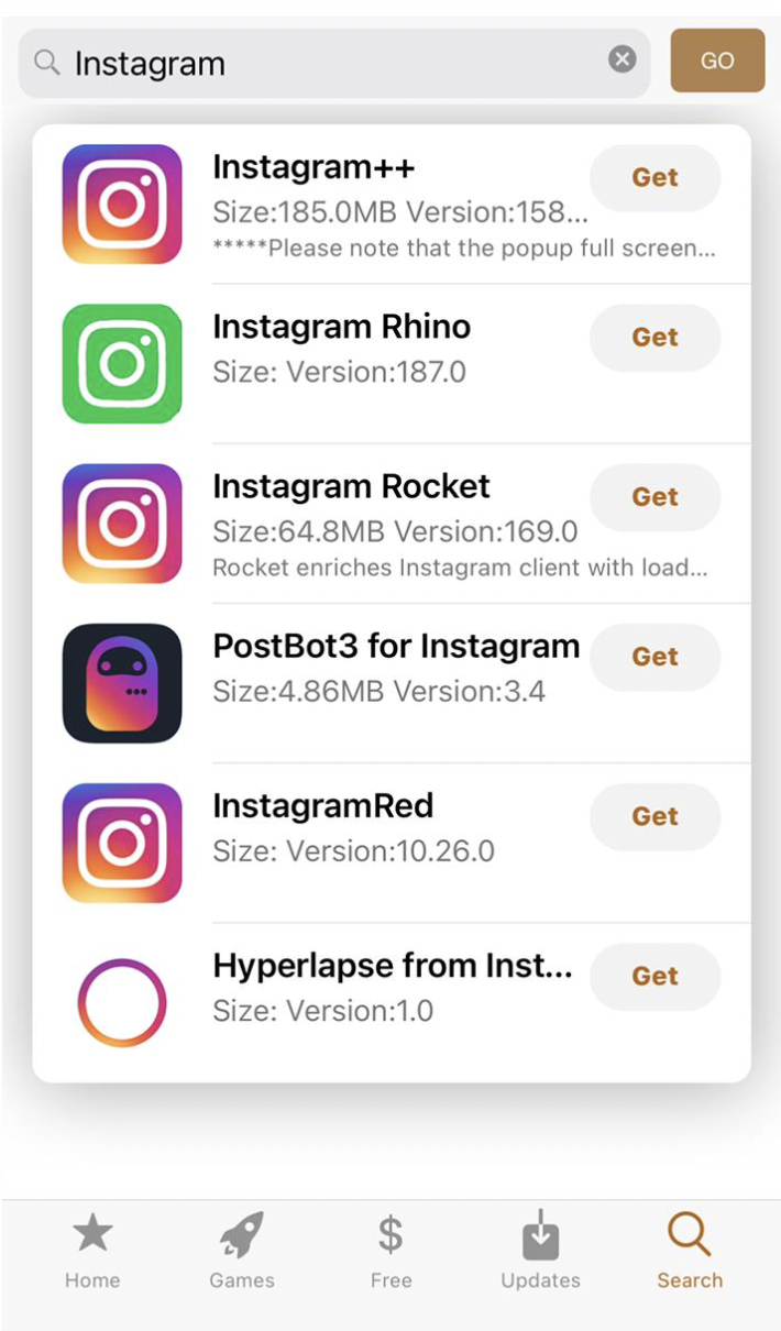 Search 'Instagram++' App on iOS