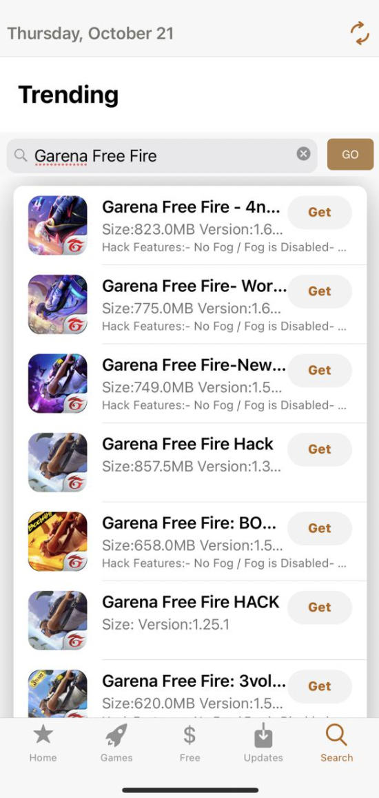 Search Garena Free Fire Hack iOS