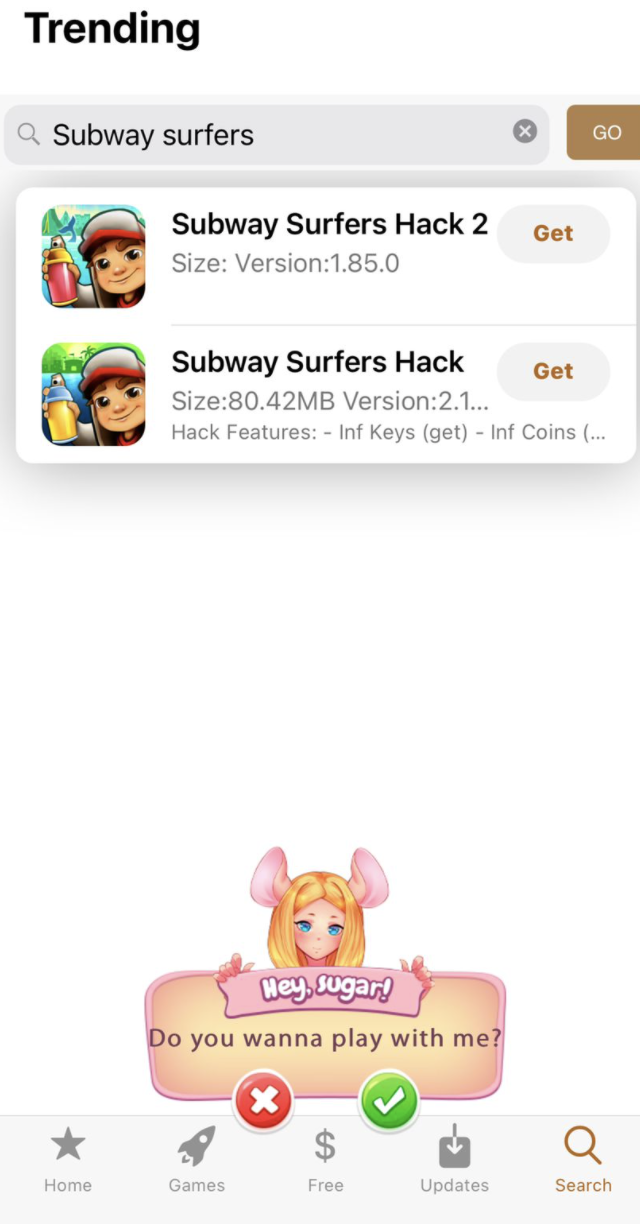 Search for Subway Surfers Hack Mod Game on iOS