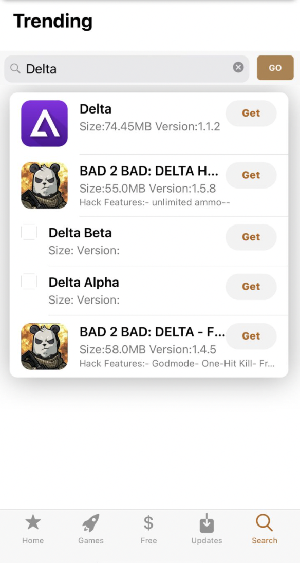 Search Delta Emulator on iOS
