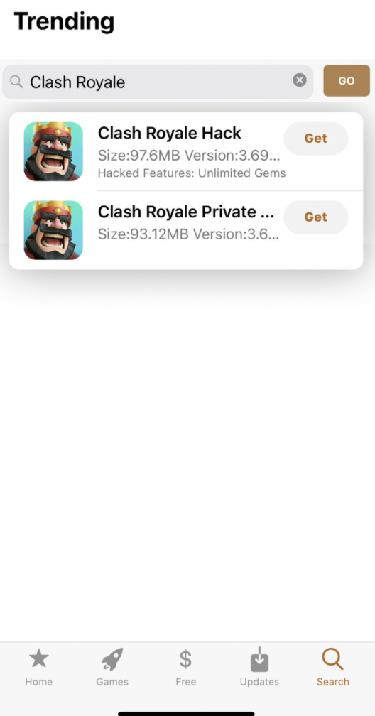 Search Clash Royale Hack Mod on iOS