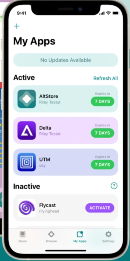 AltStore's MyApps tab on iPhone