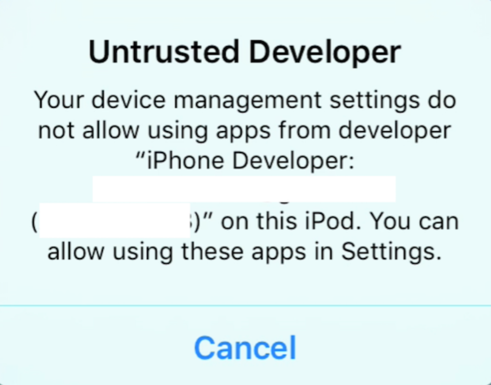 Untrusted Deveeloper Popup on iOS