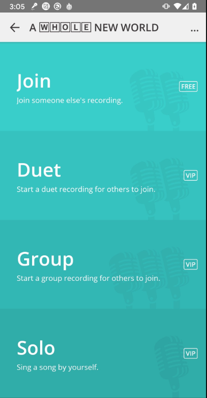Choose Group/Duet/Solo mode on Smule VIP - iPhone