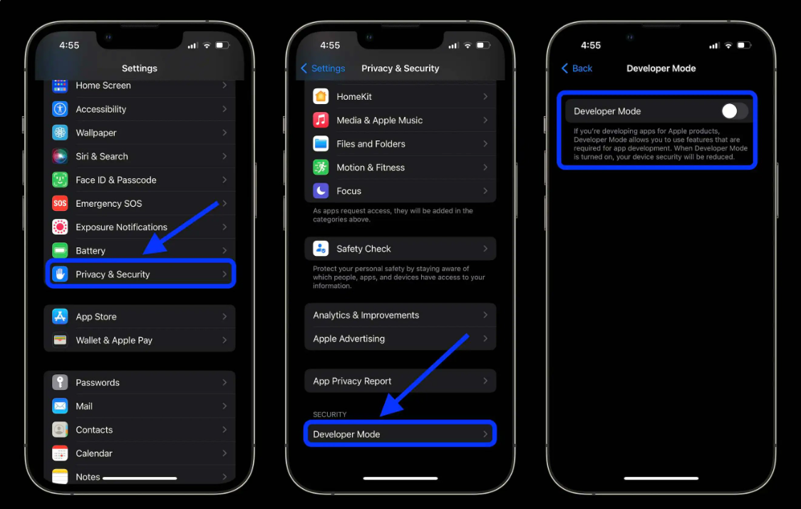 Toggle ON Developer Mode on iPhone 